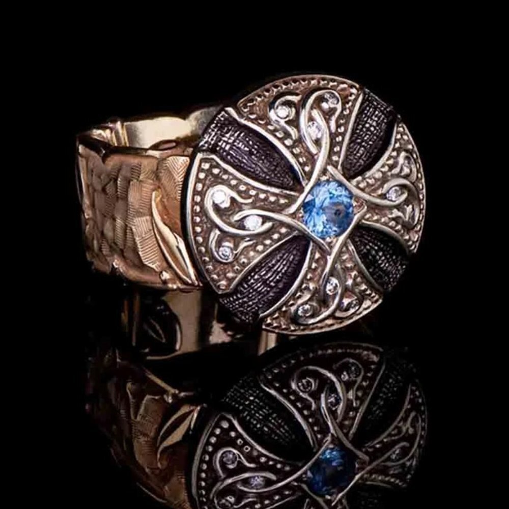 Unisex Black Enamel Signet Ring Rose Gold Blue Fashion Ring, GPMB1486-7
